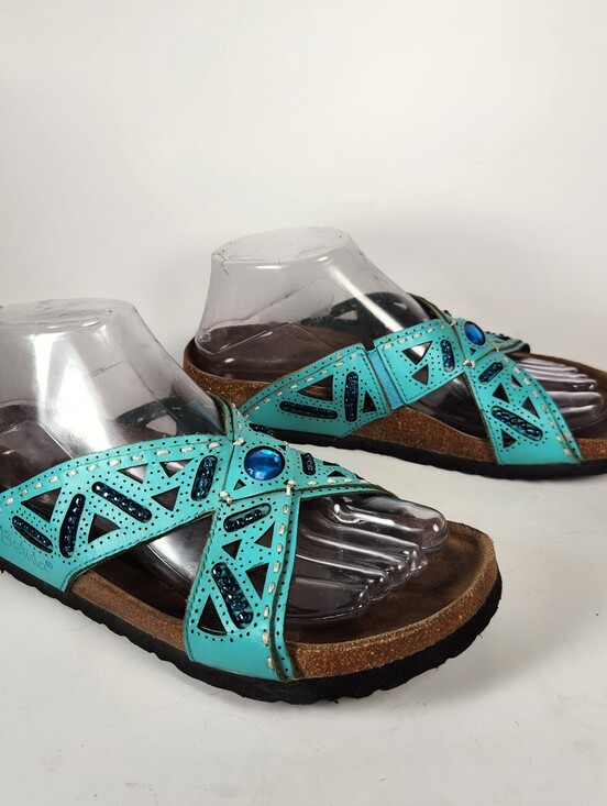 Betula By Birkenstock Shoes - BIRKENSTOCK Betula Womens Joyce Sandal 6 Narrow Turquoise Beaded Leather Shoe